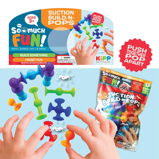 Colorful So Much Fun! Fidget Build-N-Suction Pops by Novelty Brands with assorted silicone pop and suction pieces for sensory play.