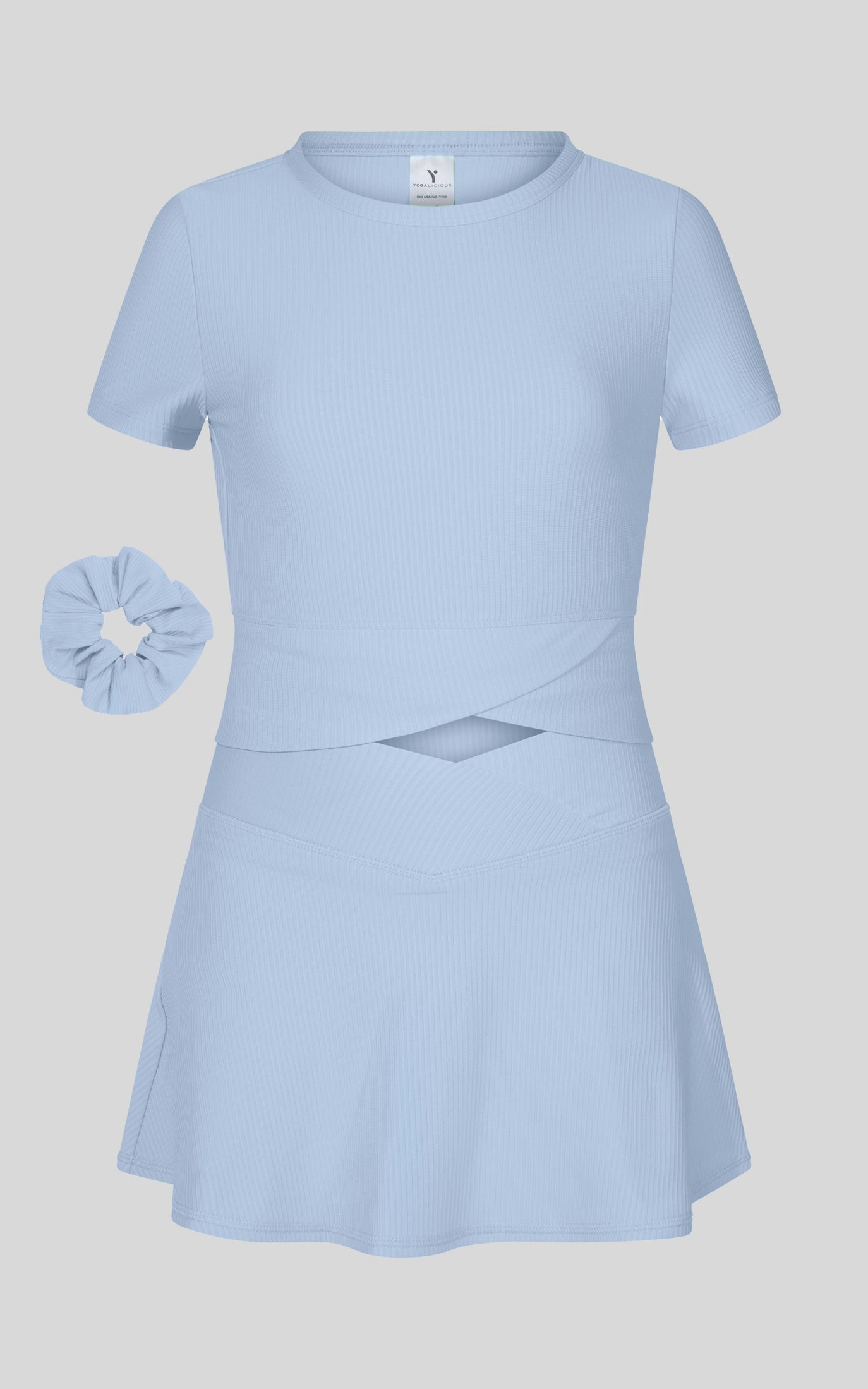 Powder Blue Rib Marie Crossover Top and Skort Set