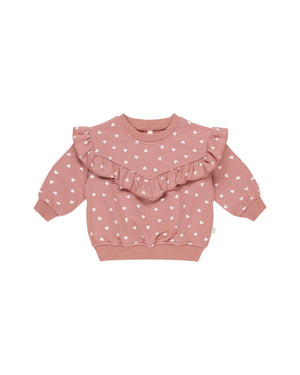 Quincy Mae - Lipstick Hearts Ruffle Sweatshirt