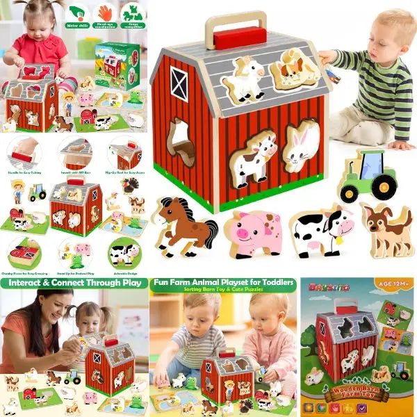 Wooden Stem Barn Toy - Shape Sorter