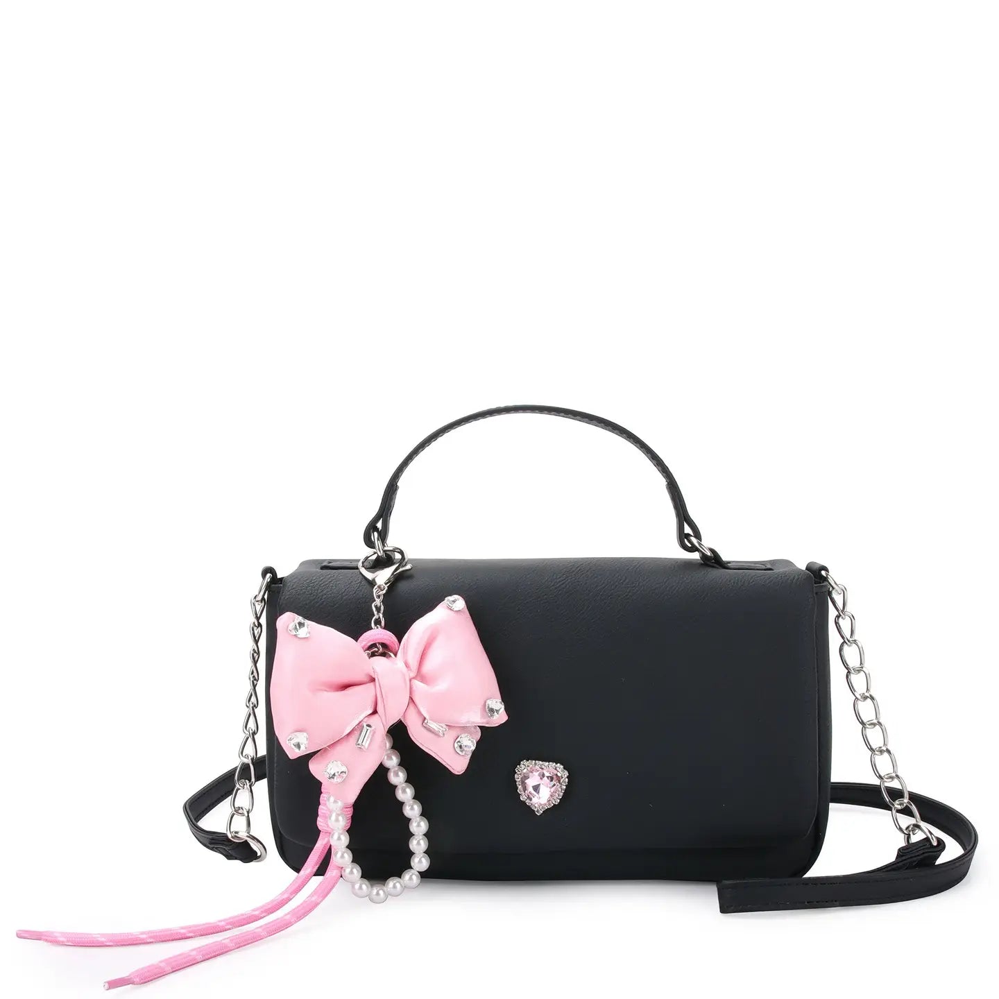 Black Flap Front Crossbody Bag with Charm