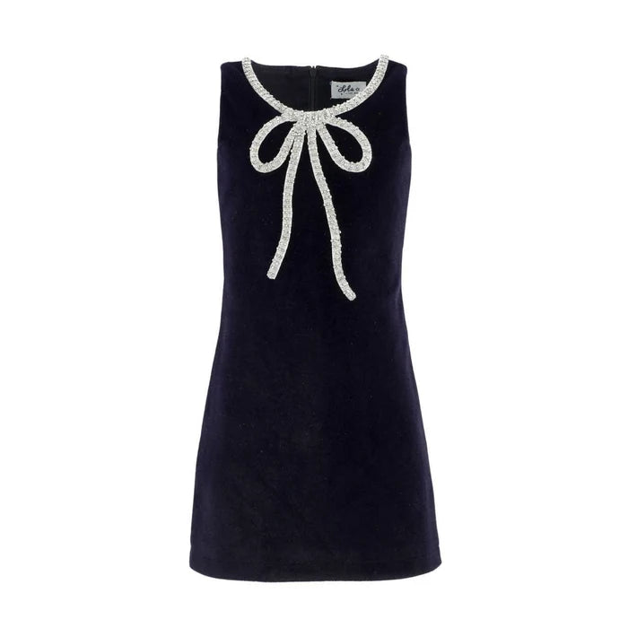 Velvet bow princess dress for girls by Lola and The Boys, featuring a soft velvet fabric and elegant bow details.