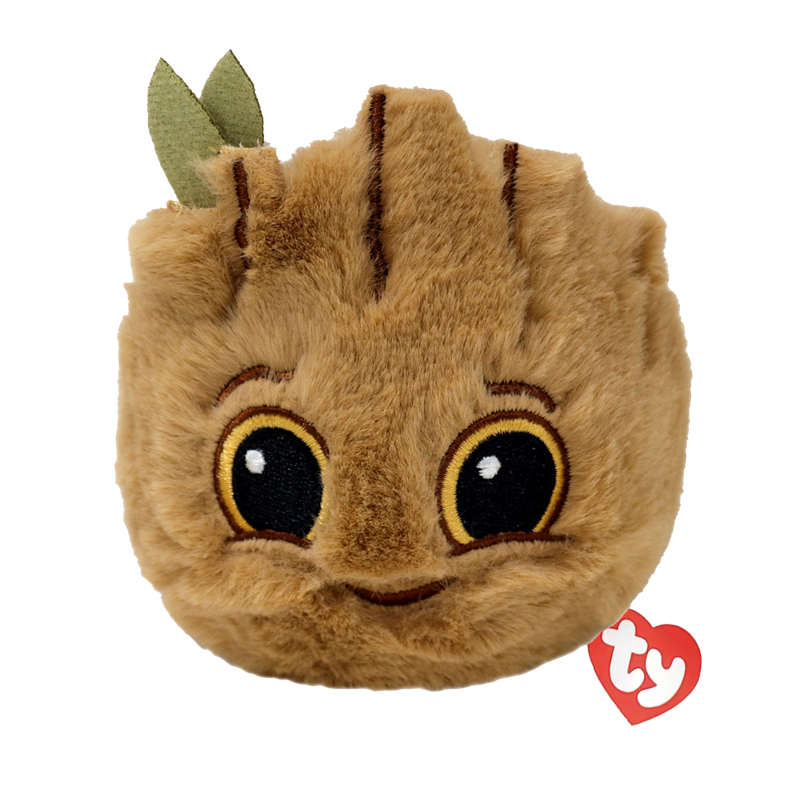 Ty Groot Beanie Bouncer plush toy with a soft knit beanie, featuring Groot's face and small arms, perfect for cuddling.