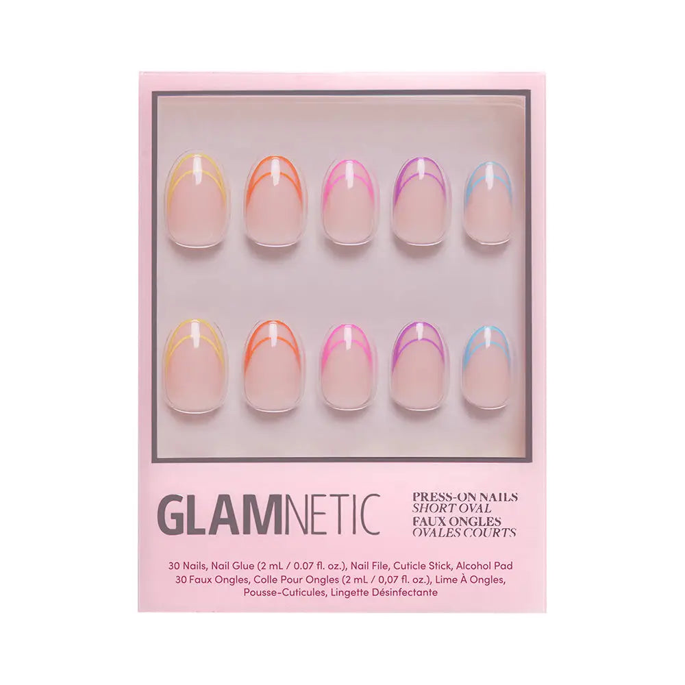 Neon Lights Press-On Nails | Short Oval | Multicolor French