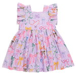 Pink Chicken - Lavender Watercolor Bows Girls Elsie Dress