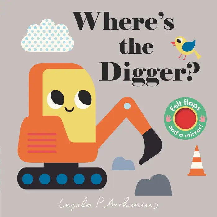 Children's book titled "Where's the Digger?" by Sweet E's Children's Boutique, featuring colorful illustrations of a construction digger.
