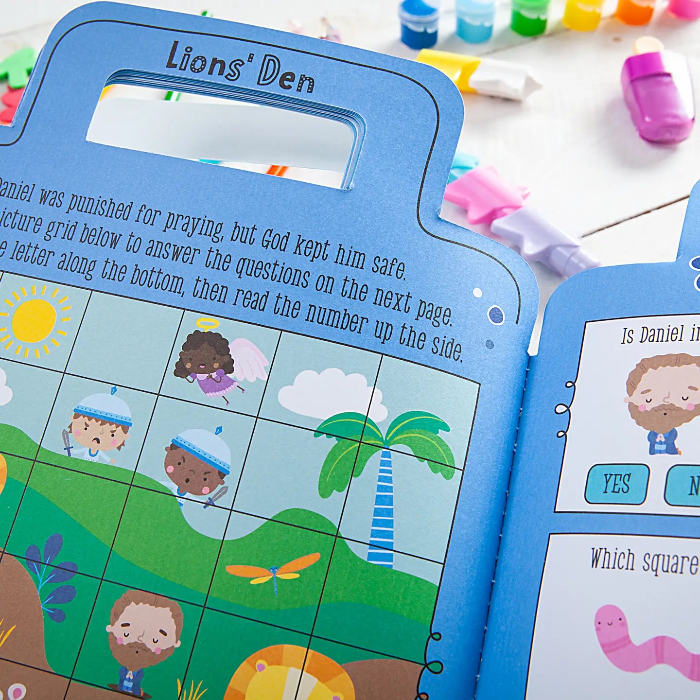 My Bible Backpack Activity Book by BroadStreet Publishing Group, LLC, featuring colorful pages and Bible-themed illustrations.