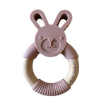 Chewable Charm - Bunny Silicone + Wood Teether - Rose