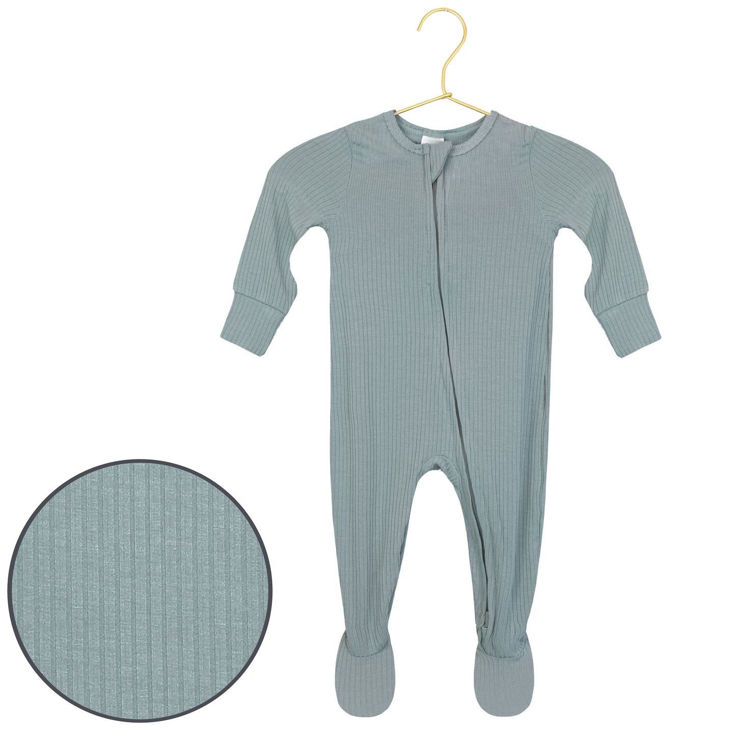 Lou Lou & Co Ford Ribbed Zipper Footie for infants, featuring a cozy ribbed design and front zipper for easy dressing.