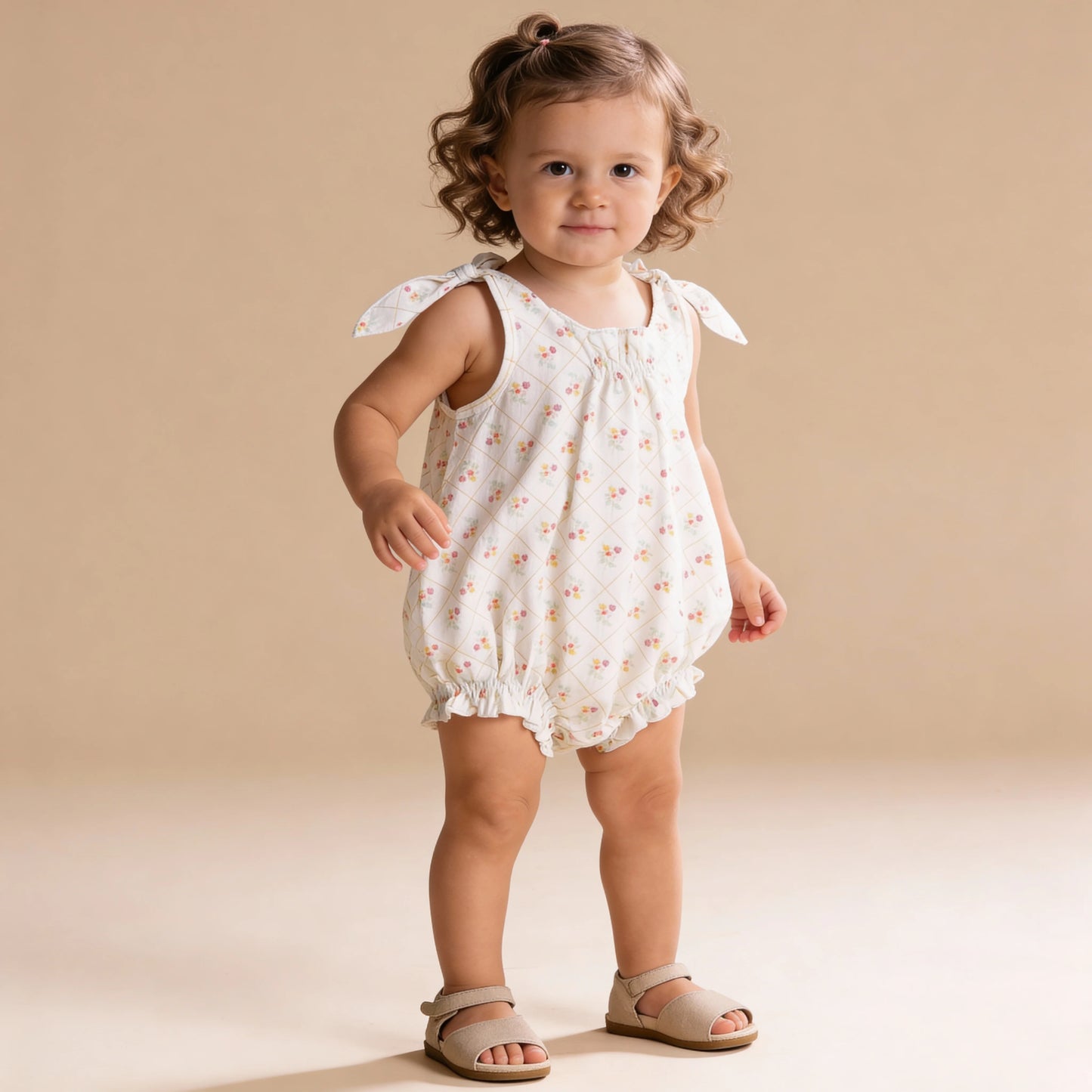 Spring Weave Organic Tie Shoulder Bubble Romper