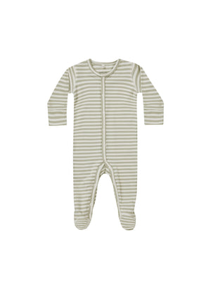 Quincy Mae - Sage Stripe Full Snap Footies