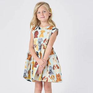 Pink Chicken - Girls Adaline Dress - Light Blue Watercolor Dogs