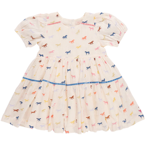 Pink Chicken - Girls Charlie Dress - Multi Tiny Horses