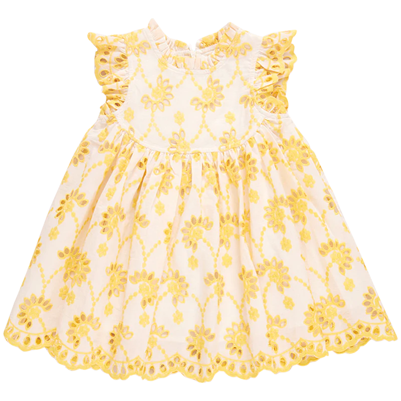 Pink Chicken - Girls Cynthia Dress - Bright Yellow Eyelet