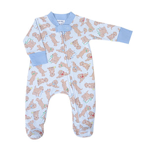 Magnolia Baby - Golden Pup Blue Zipper Footie