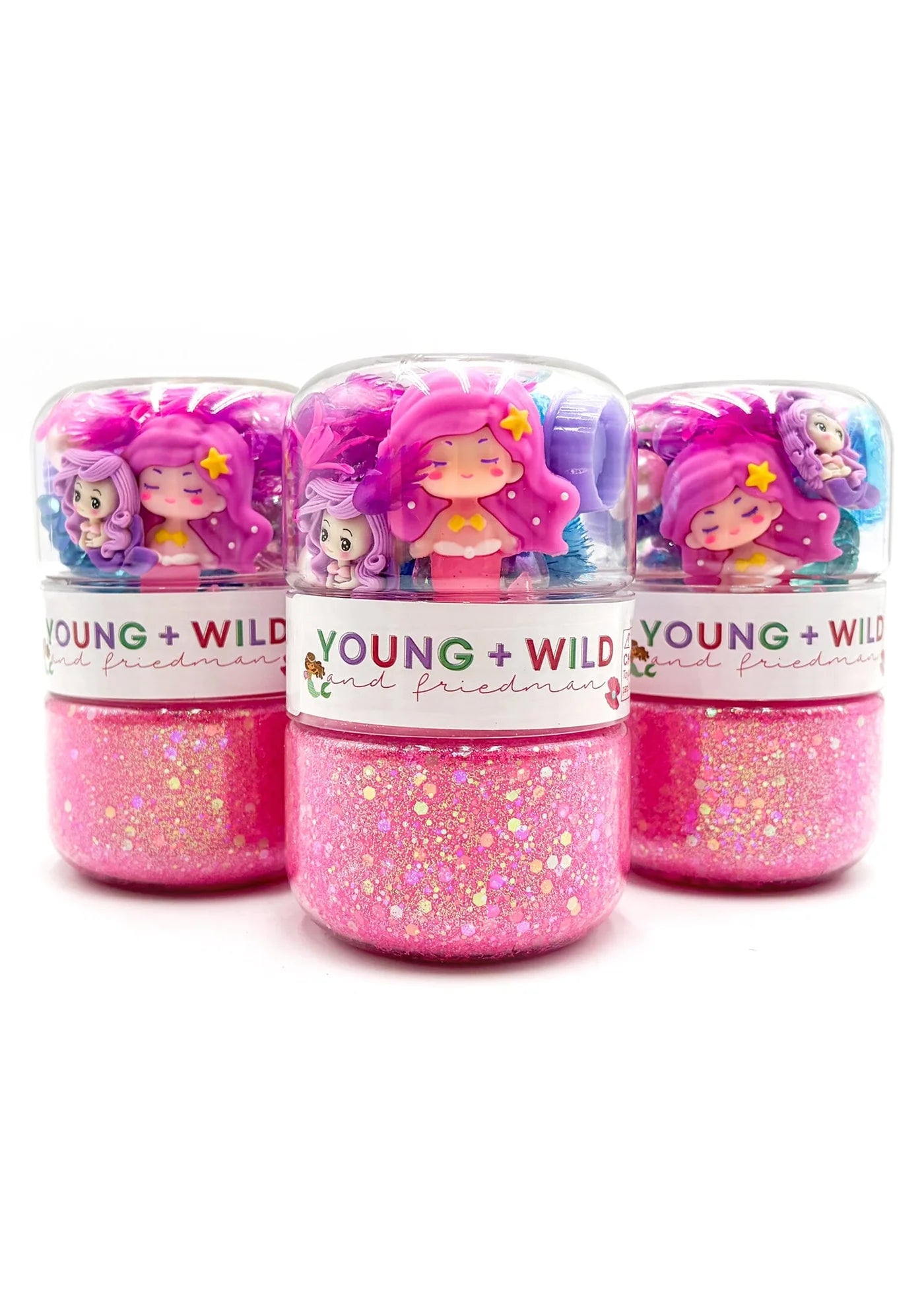 Young Wild and Friedman Mermaid Magic Grab & Go Dough Jar with colorful, swirling dough inside a clear jar.