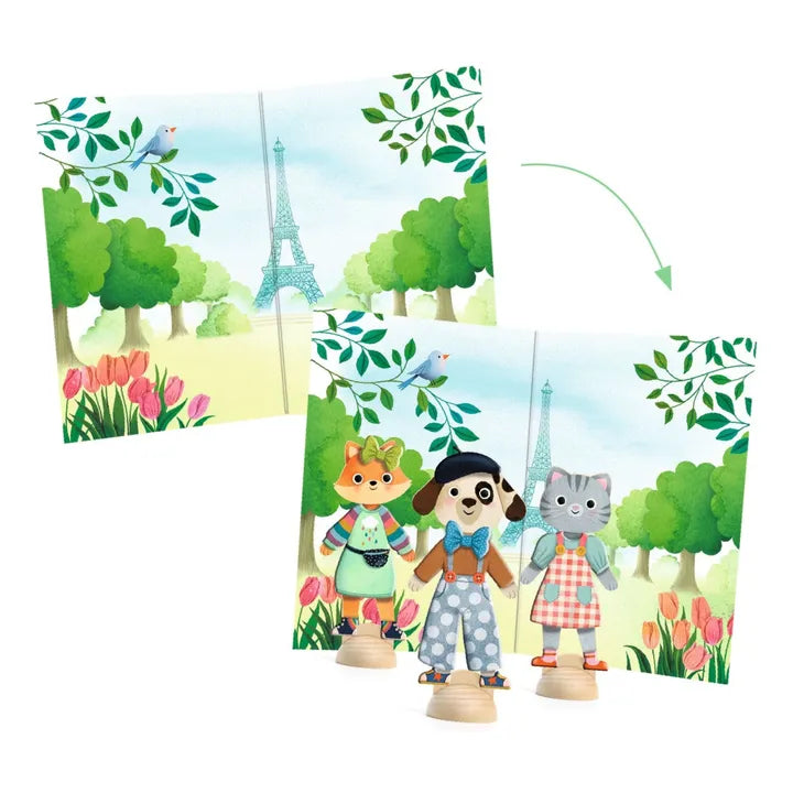 Djeco Bonjour Paris Collage Craft Kit with colorful paper and materials for creative Paris-themed collage projects.