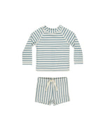 Rylee & Cru - Seafoam Stripe Rashguard Boy Set