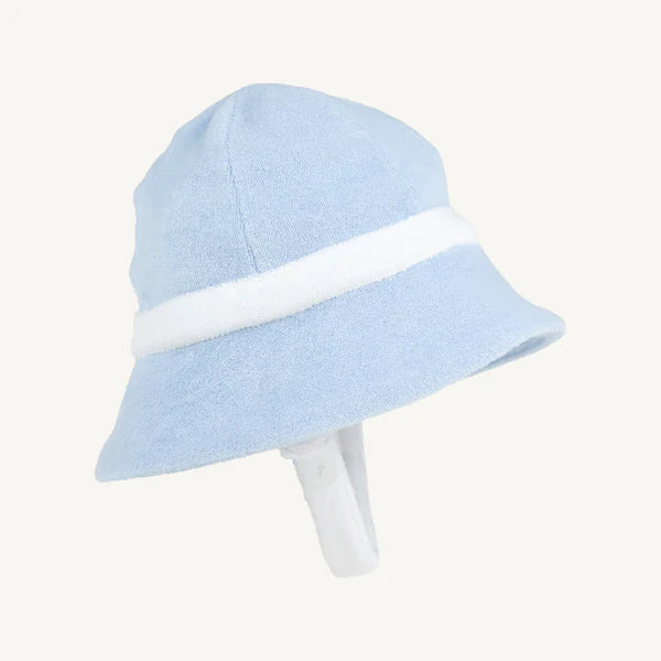 Henry's Boating Bucket Hat by The Beaufort Bonnet Company, blue terrycloth with white accents, stylish sun protection for boating.