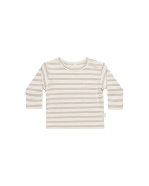 Quincy Mae - Grey Stripe LS Pocket Tee