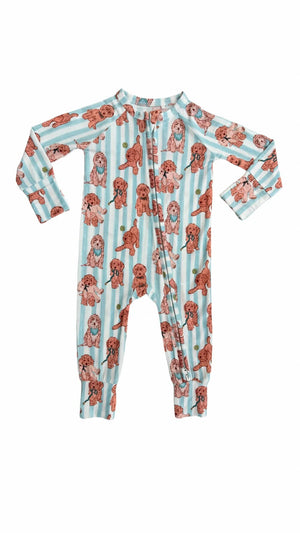 In My Jammers - Blue Puppy Zipper Romper