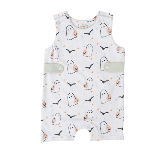Cypress Row Peek-a-Boo Jonah Jon Jon, children's playful jumpsuit with colorful pattern, front pocket, and comfortable fit.