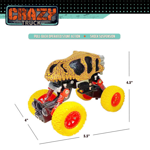Yellow Crazy Truck Dinosaur toy from Thin Air Brands, featuring a colorful dinosaur design with truck elements.