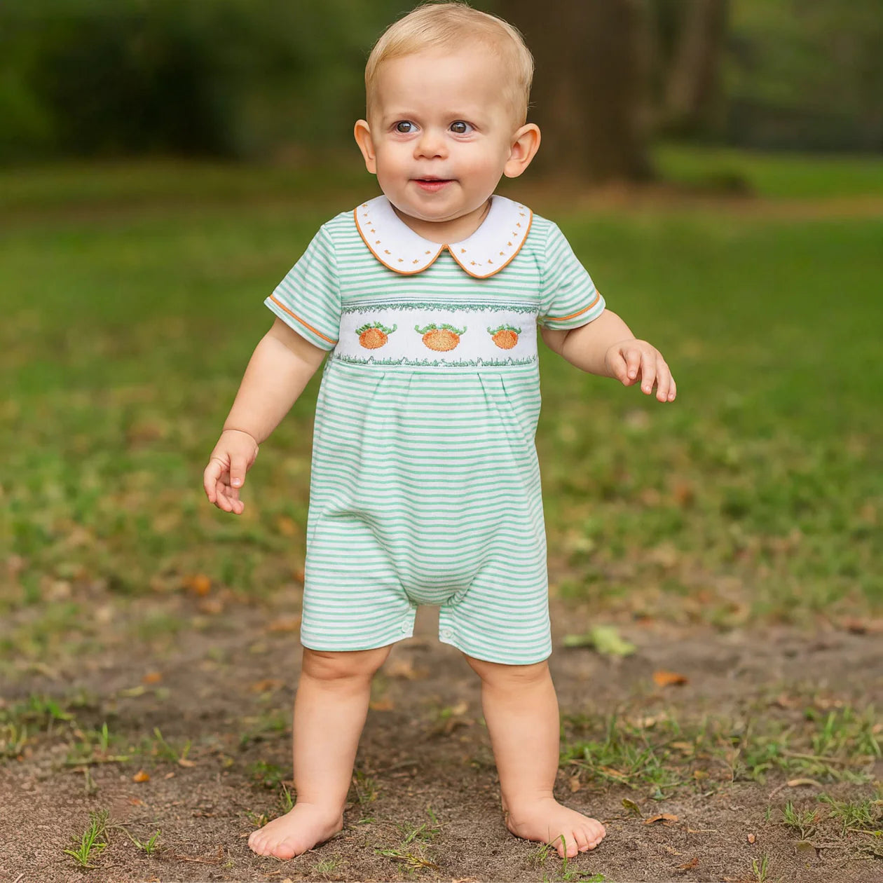 Lil' Pumpkin Classics Celery Smocked Short Playsuit