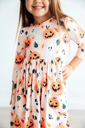 Mila & Rose - Pumpkin Peekaboo 3/4 Sleeve Pocket Twirl Dress