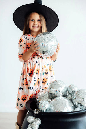 Mila & Rose - Pumpkin Peekaboo 3/4 Sleeve Pocket Twirl Dress
