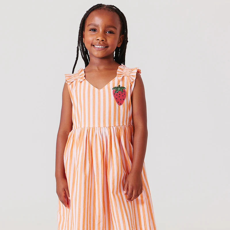 
            
                Load image into Gallery viewer, Pink Chicken - Orange Pink Stripe Girls Via Dress
            
        