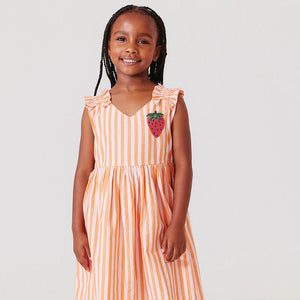 Pink Chicken - Orange Pink Stripe Girls Via Dress