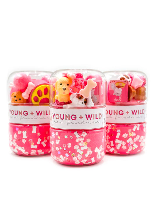 Pink Pet Shop Grab & Go Dough Jar by Young Wild and Friedman, featuring a colorful pet-themed design in a portable jar.