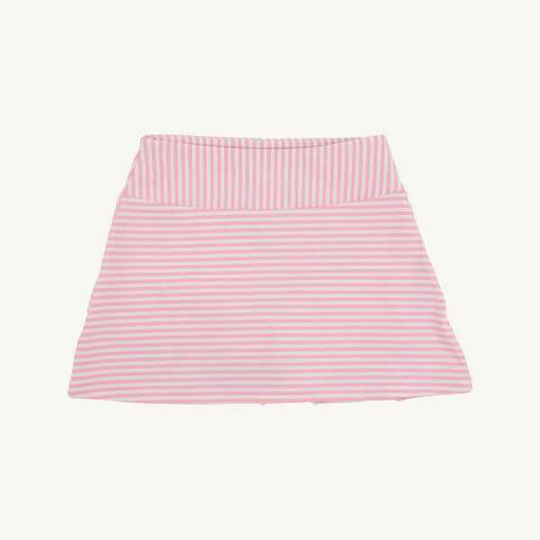 Pink and white striped Sandpearl Pink Stripe PrepleticTM Cindy Skort by The Beaufort Bonnet Company, featuring a stylish, comfortable design.