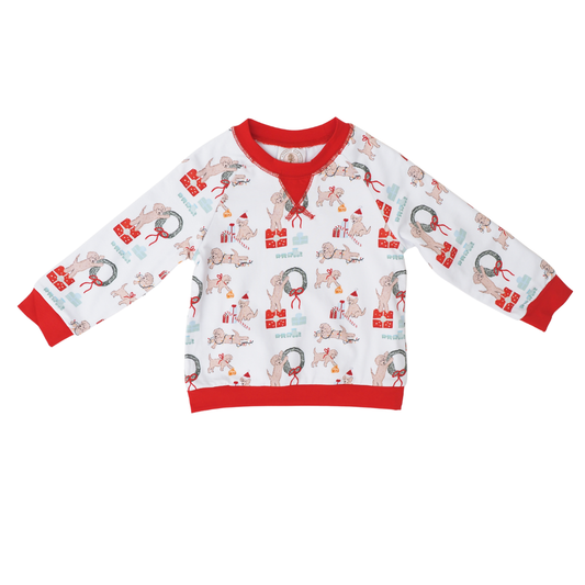 Santa Paws Preston Pullover by Cypress Row, festive red and white holiday sweater for dogs, featuring a Christmas-themed design.