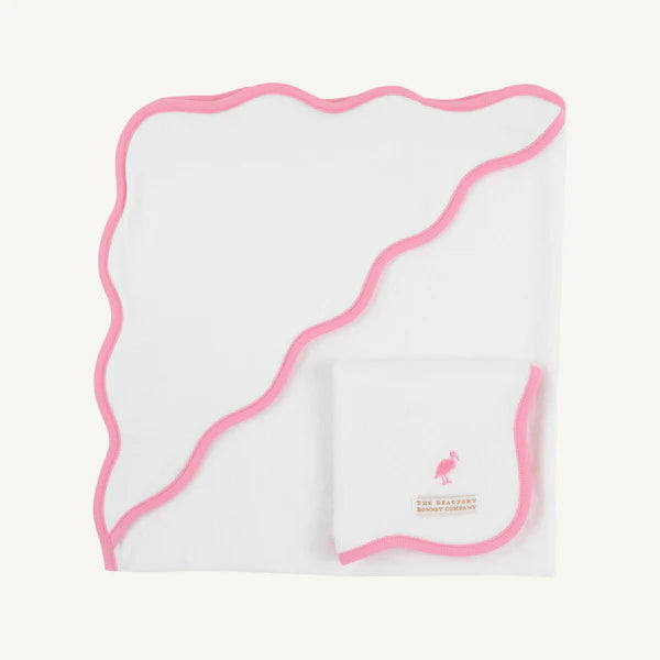 Worth Avenue white and Hamptons hot pink Rub a Dub gift set by The Beaufort Bonnet Company featuring baby bath accessories.