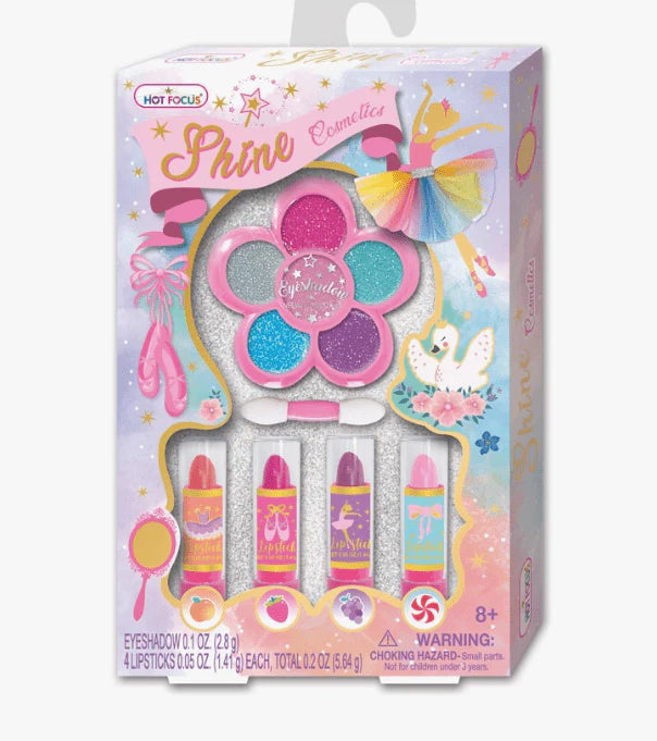 Hot Focus Ballerina Beauty Shine Cosmetics set featuring colorful makeup and accessories for a fun, creative beauty look.