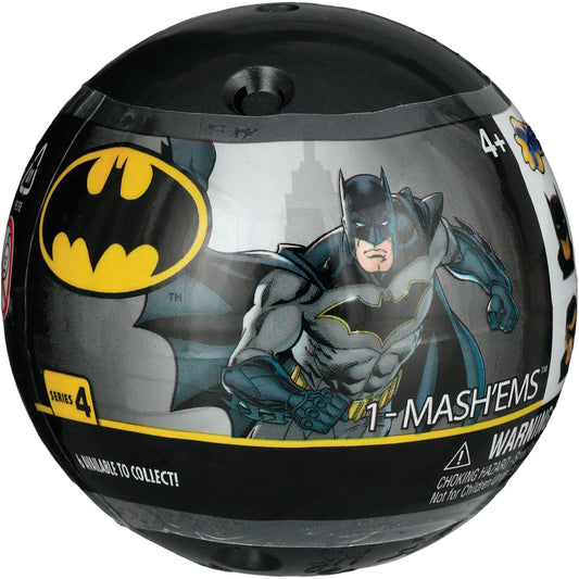 Schylling Batman Mash'ems collectible squishy toy featuring Batman character from DC Comics on a colorful background.
