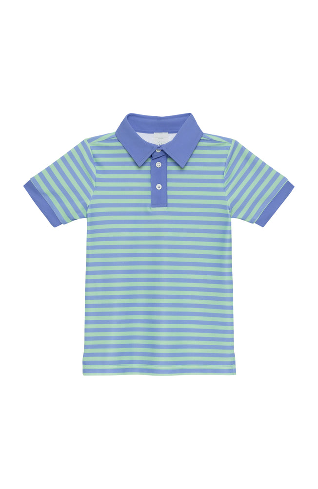 courtside kids - blue/green qb stripe polo