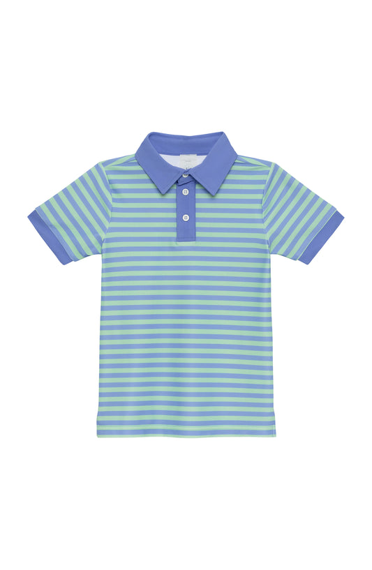 Sky Blue/Palm Green Qb Stripe Polo Shirt