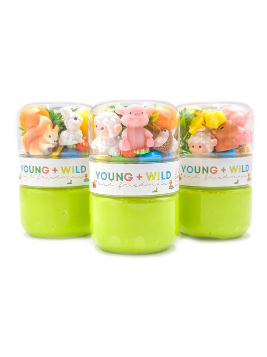 Spring Animals Grab & Go Dough Jar by Young Wild and Friedman featuring colorful animal-shaped dough containers for kids.