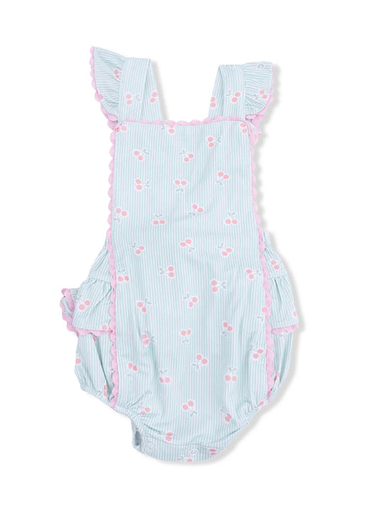 Tiny Cherry Stripe Ric Rac Ruffle Sunsuit