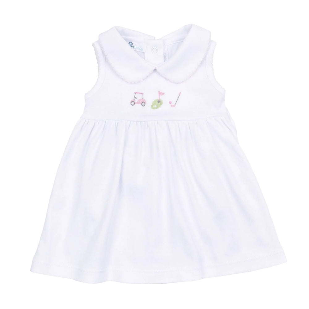 Magnolia Baby - Tiny Tee Time Pink Embroidered Toddler Dress