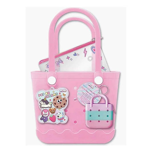 Hot Focus Critters beach tote bag with colorful charms, featuring playful cartoon critters and spacious design for summer outings.