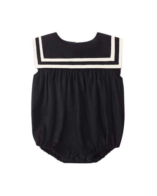 Black sailor romper by Rylee & Cru featuring a nautical-inspired design and comfortable fabric, perfect for summery outfits.