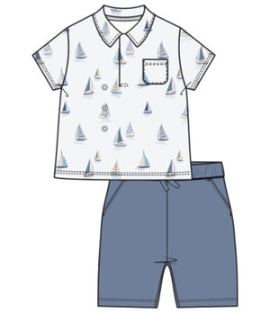 Angel Dear - Sailboats Polo Shirt & Short Set