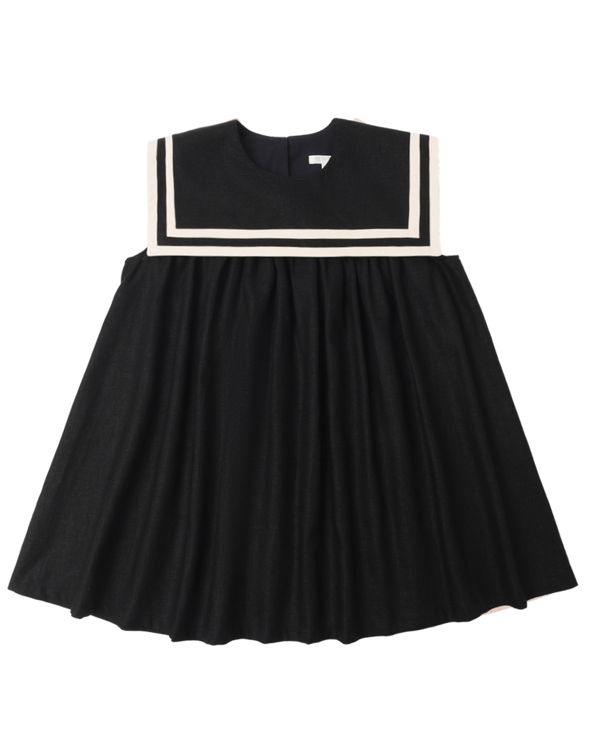 Black sailor dress by Rylee & Cru featuring a classic collar, short sleeves, and a fitted waist on a mannequin.