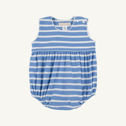 Barbados Blue Stripe and Worth Ave White Bartlett Bubble from The Beaufort Bonnet Company, featuring a stylish baby bubble outfit.