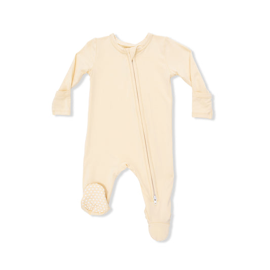 Angel Dear Solid Italian Straw 2-Way Zipper Footie for babies, featuring soft fabric and easy access for changing.