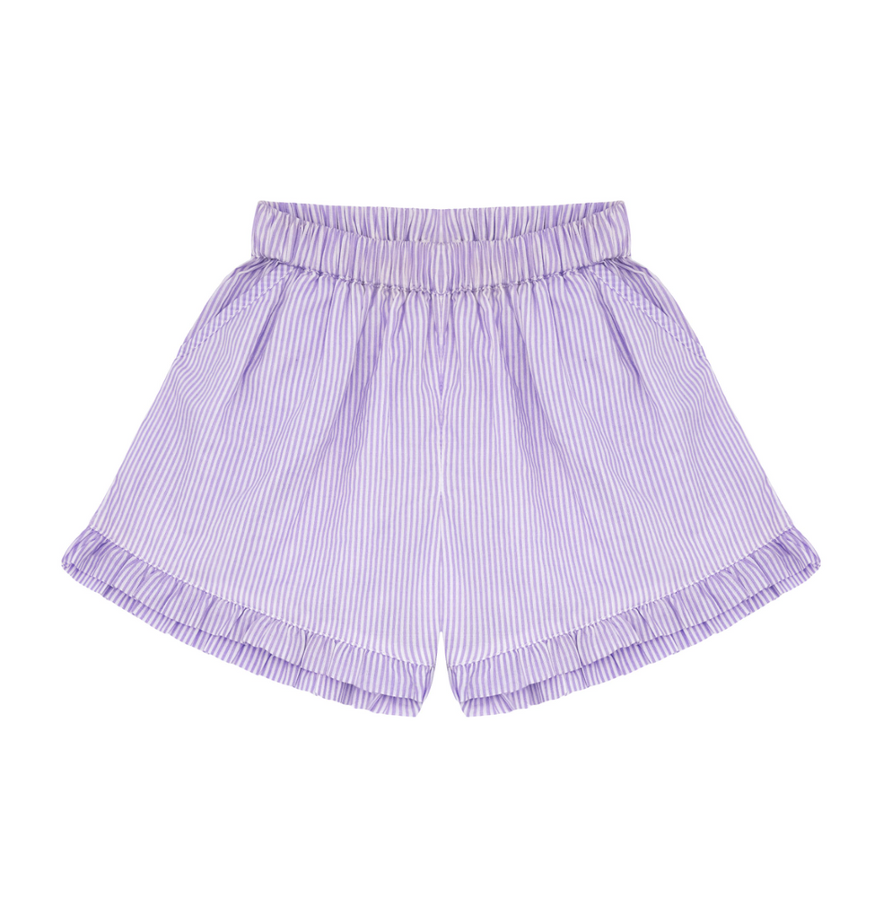 minnow - girls lavender stripe ruffle shorts